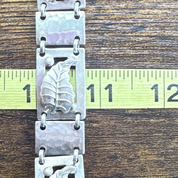 VTG Sterling Silver 925 Leaf Design Large Link Bracelet Size 7.25" Length - Picture 9 of 10